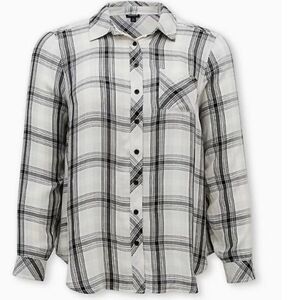 Torrid White Plaid Twill Shirt NWT